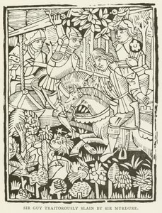 Sir Guy forræderisk drept av Sir Murdure (gravering)