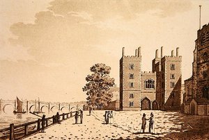 Utsikt over Lambeth Palace, ca. 1800 (akvatint) av (after) English School