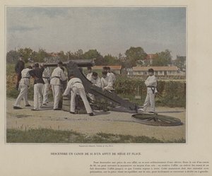 Senke en Canon de 95 fra en Affut de Siege et Place (farget bilde) av (after) French Photographer