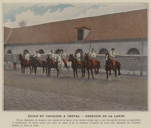 School of the Rider on Horseback, Lance Exercise (farget bilde) av (after) French Photographer
