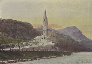 Lourdes, basilikaen (farget bilde) av (after) French Photographer