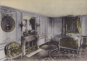Petit Trianon, Chambre de Marie-Antoinette, Lille Trianon, Marie-Antoinette soverom (farget bilde) av (after) French Photographer