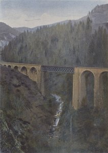 Jernbanebro ved Liorant (farget bilde) av (after) French Photographer