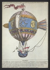 Design for en ballong med en diameter på 120 fot for å gjøre en oppstigning fra Dijon (farget gravering) av (after) French School