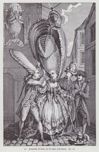 Fransk tegneserie med datidens kvinnefrisyrer av (after) French School