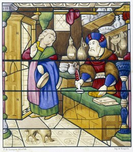Jødens historie på Rue des Billettes - faksimile av et glassmaleri, St Alpin Church i Chalon av (after) French School