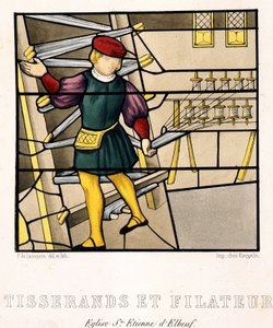 Vevere og spinnere - ifølge et glassmaleri fra kirken St Stephen av Elbeuf av (after) French School