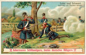 Drikkesang før slaget (chromolitho) av (after) German School