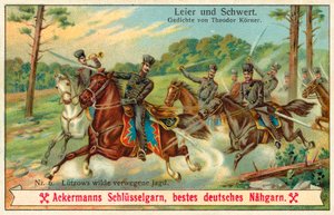 Lutzows Wild Chase. (chromolitho) av (after) German School