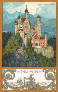 Neuschwanstein slott, Bayern (chromolitho) av (after) German School