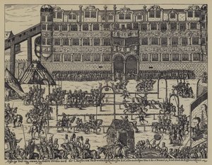Turnering for å feire dåpen til Sigismund, sønn av John George, kurfyrst av Brandenburg, på Colln Castle av (after) German School