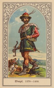 Wenceslaus IV, konge av Böhmen og Tyskland (farge litho)