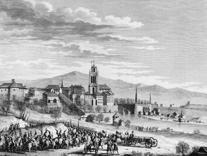 Den franske revolusjonskrig: Franskmennenes triumferende inntog i Bern (Sveits) i mars 1798. Gravering av Berthaut etter Girardet. Paris, bibliotek ved Institutt for revolusjonshistorie