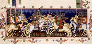 Battle Scene (Imagined Crusades) - i "Statutter of the Order of the Holy Spirit of Napoli" (Orden of the Holy Spirit) basert på miniatyr av 1352 av (after) Italian School