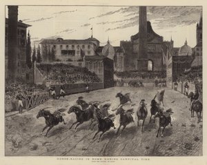 Hesteveddeløp i Roma under karnevalstid (gravering) av (after) Italian School