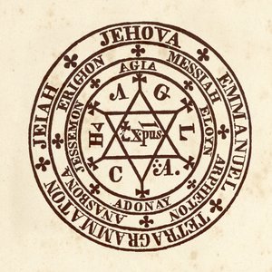 Okkulte vitenskaper: magisk sirkel. Skjema fra "" De Occulta Philosophia "" av den tyske okkultistiske lærde Henry Cornelius Agrippa av Nettesheim (1486-1535) (kjent som Cornelius Agrippa eller Agrippa av Nettesheim)