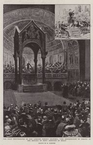 Den første fremførelsen av Don Lorenzo Perosi sitt oratorium, "Kristi oppstandelse," i basilikaen Saint Ambrogio i Milano (litho)