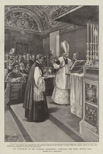 Den katolske foreningens pilegrimsreise, deltar på pavens private messe (litho) av (after) Italian School