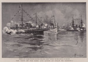 Besøket av kongen og dronningen av Italia på Sardinia (litho) av (after) Italian School