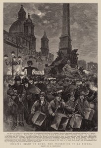 Tolvte natt i Roma, prosesjonen til La Befana (gravering) av (after) Italian School
