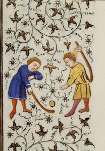 Puckspillet på én side Detalj fra manuskriptet "" Les Tres Riches Hours du Duke Francois de Guise"" belyst av Mesteren av Boucicaut. 1400-tallet. Musee Conde, Chantilly av (and workshop) Boucicaut Master