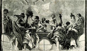 Assumption of Virgin, detalj fra freskomaleri av Correggio (1489-1534), kuppelen til Parma-katedralen, Emilia Romagna, Italia, tresnitt fra Le cento citta d