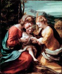 The Mystical Marriage of St. Catherine of Alexandria Maleri av Antonio Allegri (kjent som Correggio eller The Correge 1489-1534) 1520 ca. Sol. 28,5x23,5 cm Napoli museo di Capodimonte