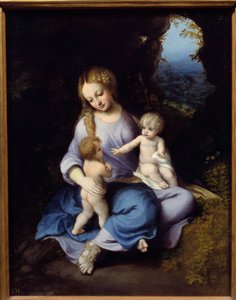 The Virgin, Jesus and Saint John Child-maleri av Antonio Allegri (kjent som Correggio eller Correge 1489-1534) Madrid fra 1500-tallet, Prado-museet