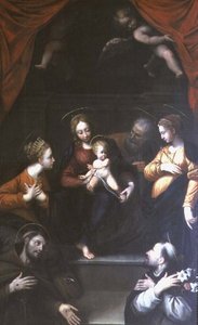 Madonna og barn med St. Joseph og andre hellige av Innocenzo da Imola