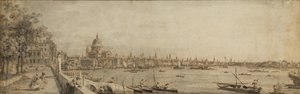 Themsen og City of London fra Terrace of Somerset House (penn og brunt blekk med grå vask på papir) av Giovanni Antonio Canal