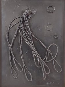 GC Riccardi, Combustione n. 3, 1990, Blandede medier på lerret, 60x80, Arpino, Umberto Mastroianni Foundation, Italia.