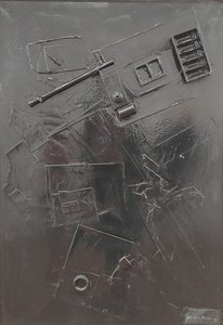GC Riccardi, Combustione n. 1, 1977, Blandede medier på lerret, 60x80, Arpino, Umberto Mastroianni Foundation, Italia.