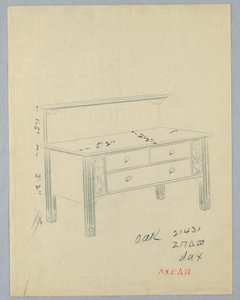Design for rektangulær skjenk med vaser med blomster