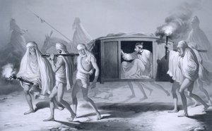 Post-chaise i indisk stil i Punjab mellom Ludhiana og Amritsar, fra "Voyages in India" av A. (after) Soltykoff
