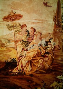 Asia, fra et billedvev av de fire verdenshjørner, detalj av en gruppe figurer i sentrum ved kamelen (detalj fra 194760)