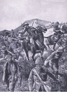 Britiske fanger satte inn som en skjerm mens boerne fjernet en marinepistol, fra After Pretoria: The Guerilla War utgitt av Harmsworth Bros Limited, 1901