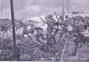 Anklagen mot de skotske fusilierne på Frederikstad, illustrasjon fra After Pretoria: The Guerilla War, 1902