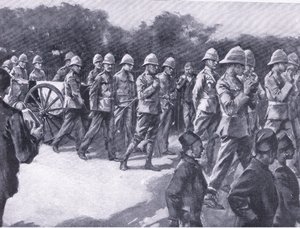 Begravelse med militære æresbevisninger av en boer-fange i Simonstown, fra After Pretoria: The Guerilla War utgitt av Harmsworth Bros Limited, 1901