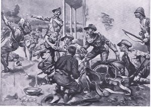 Angrepet på Hamel Fontein Farm, fra After Pretoria: The Guerilla War utgitt av Harmsworth Bros Limited, 1901