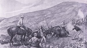 Transportvansker ved Barberton: Hvordan kanonene og vognene kom opp i fjellene, illustrasjon fra After Pretoria: The Guerilla War, 1902