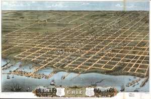 Fugleperspektiv av byen Erie, Erie County, Pennsylvania 1870. av A. Chicago Lithographing Co. Ruger and Stoner Ruger
