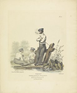Soldat i brakkeuniform, 1820-1825 nederlandsk infanteri. Soldat i Kaserne-antrekk (tittel på objekt) Militære kostymer fra kongeriket Nederland. Dedikert til Hans eksellens Willem van Bylandt (serietittel på objekt)