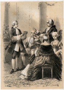 Antoine-Marin Lemierre leser Hypermnestra til Jean-Baptiste Vivien de Chateaubrun, illustrasjon fra 