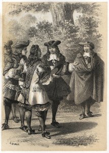 Møte i Paris mellom Jean Racine (1639-1699) og Pierre Corneille (1606-1684). Gravering av A. Duruy i "" litterære illustrasjoner av Frankrike; gull, Anekdotisk galleri av våre hovedforfattere som er interessert i deres handlinger og deres inskripsjoner”” a