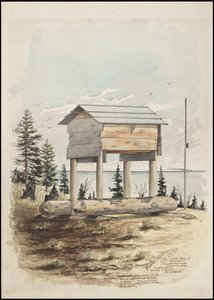 Tegninger som viser gravstedet til "Cadunce" en Chippewa-indisk "medisinmann", et navajo-sandmaleri og kråkesteinmalerier av A. Grossman