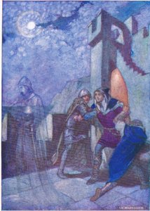 "Brennende fra dem, Hamlet fulgte dit ånden førte", fra Tales fra Shakespeare pub. av Ward Lock & Co Ltd, 1930-40-tallet