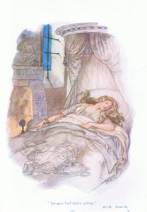 Imogen hadde sovnet (Cymbeline), fra Tales from Shakespeare pub. av Ward Lock & Co Ltd
