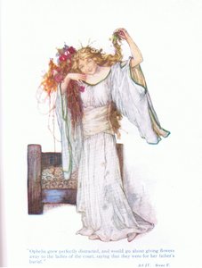 Ophelia ble perfekt distrahert og ville gi bort til hoffdamene (Hamlet), fra Tales from Shakespeare pub. av Ward Lock & Co Ltd av A. Jackson