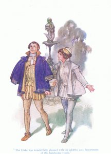 Hertugen var fantastisk fornøyd med adressen og deporteringen til denne kjekke ungdommen (Twelth Night), fra Tales from Shakespeare pub. av Ward Lock & Co Ltd av A. Jackson
