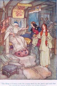 Kongen av Frankrike tok den unge hushjelpen i hånden og sa at hun skulle være dronning av ham og det vakre Frankrike (Kong Lear), fra Tales from Shakespeare pub. av Ward Lock & Co Ltd